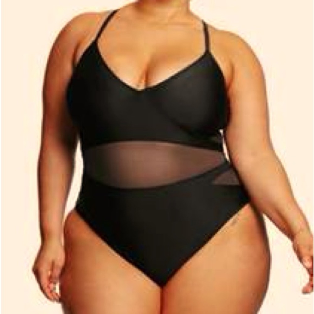 Tabria Majors Swim by Cupshe Black Mesh Cheeky one piece